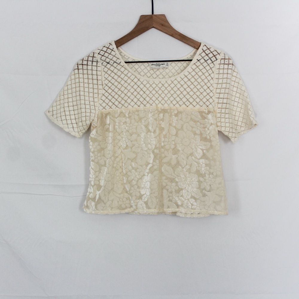 Abercrombie and Fitch Mixed Material Short Sleeve Sheer Crop Top Medium